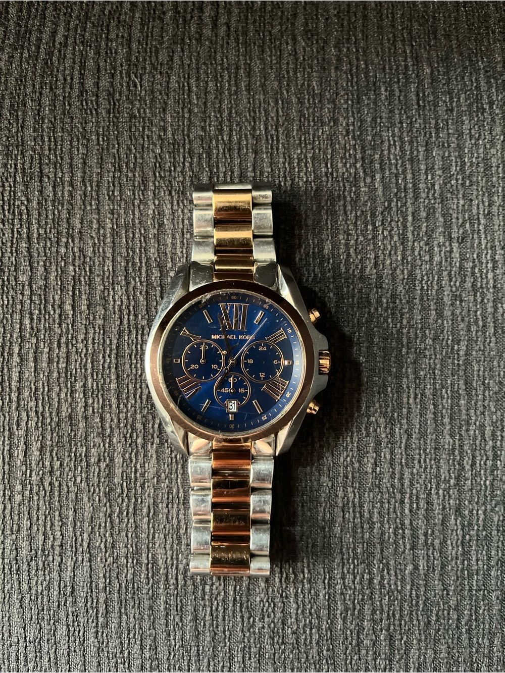 Michael Kors Two-Tone Gold & Silver Bracelet Watch with Blue Dial